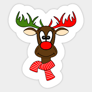 Red And Green Cute Christmas Reindeer Sticker